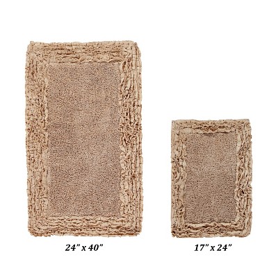 Shaggy Border Collection 2-Piece Bath Rug Set 100% Cotton Tufted Weave Ruffle Border Pattern Bathroom Rug for Machine Washable Bathmat
