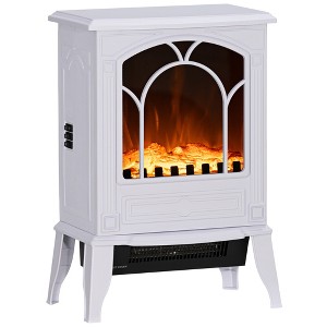 HOMCOM Free standing Electric Fireplace Stove, Fireplace Heater with Realistic Flame Effect, Overheat Safety Protection, 750W / 1500W, White - 1 of 4