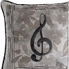 Manual Woodworkers and Weavers Decorative Music Note Throw Pillow, 17" x 17" Woven Cushion with Black Piping in Gray and White - 2 of 3