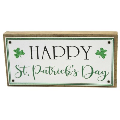 Saint Patricks Irish Wooden Sign - One Sign 4.0 Inches - Luck Glittered -  70087A Happy - Wood - Green