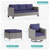 Sonkuki Outdoor 5-Piece Wicker Patio Conversation Set, 2 Rattan Swivel Rocking Chairs with Ottoman, Navy Blue Cushion - 2 of 4
