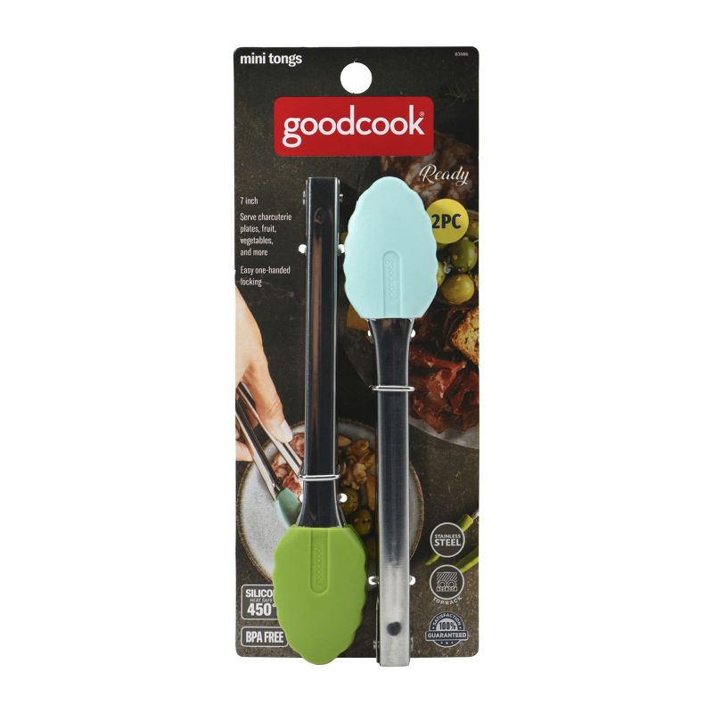 GoodCook Ready 2pk Stainless Steel with Silicone Tips Mini Tongs, 5 of 6