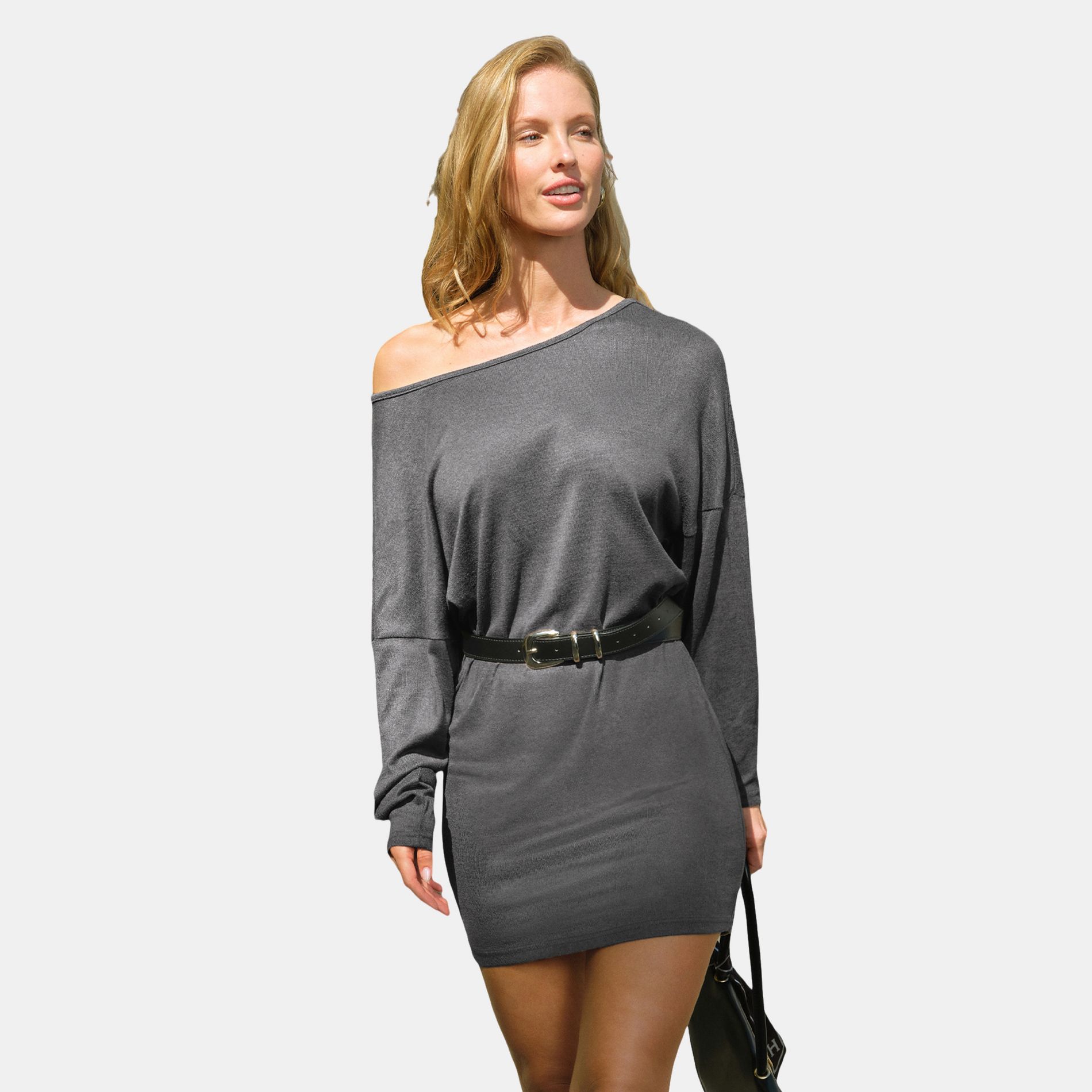 Women's Chic Off-Shoulder Batwing Mini Dress - Cupshe-S-Grey
