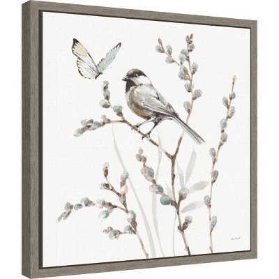 Lisa Audit Bird and Butterfly Aquarelle Canvas Framed Wall Art