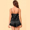 cheibear Women's Satin Spaghetti Cami Tops Ruffle Trim Shorts Sleepwear Sets - 4 of 4