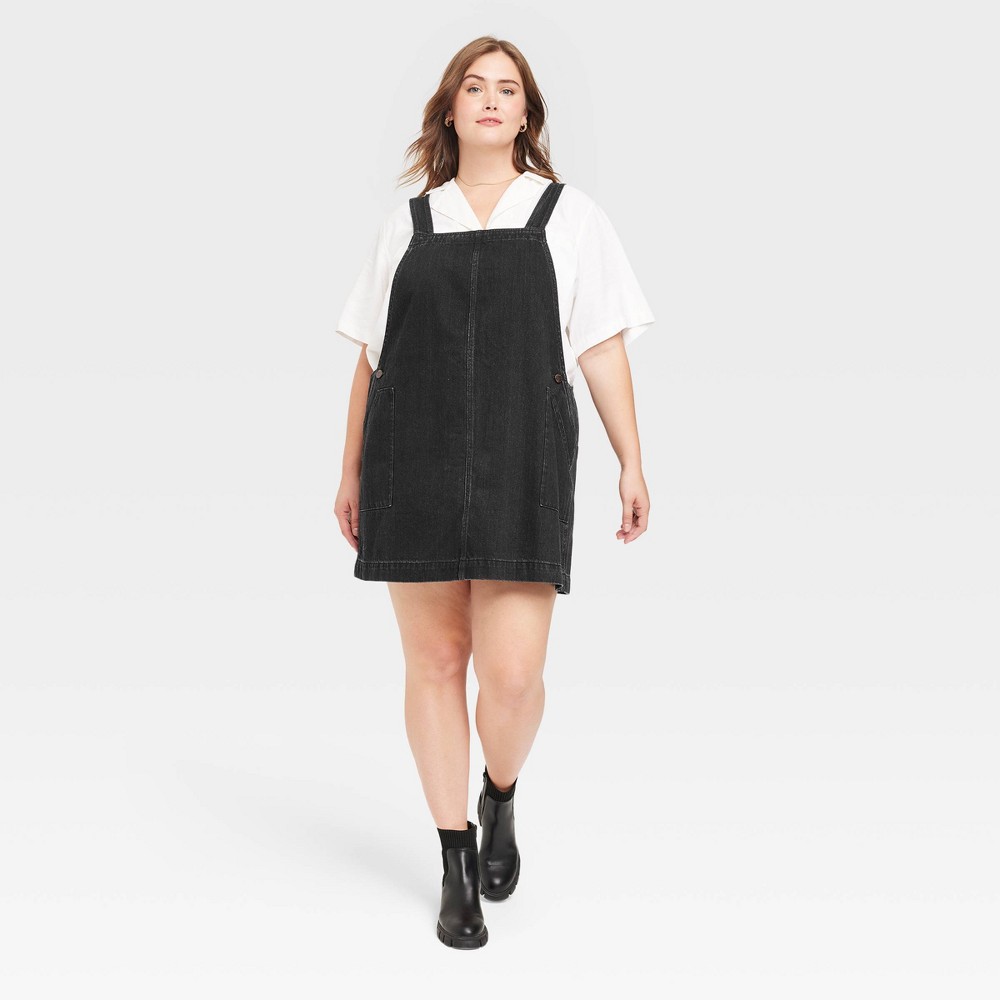 Jumper Dresses | Vintage Style Pinafore Dresses Womens Plus Size Sleeveless Denim Shift Dress - Universal Thread Black 4X $32.00 AT vintagedancer.com