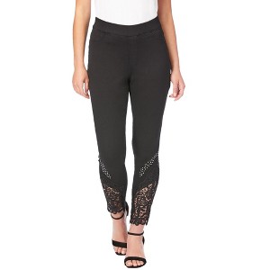 Roaman's Women's Plus Size 360° Stretch Lace Applique Jean - 1 of 4