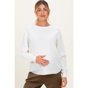 Pinkblush Ivory Waffle Knit Rounded Hem Maternity Sweater - 1 of 3