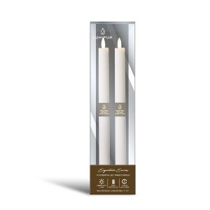 LumiPur 2pk 1"x9" Signature Collection Flickering Flameless LED Wax Taper Candle Linen White - 1 of 4