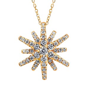 Pompeii3 1Ct TW Round Cut Starburst Diamond Pendant 14k Yellow Gold Lab Created Necklace - 1 of 3