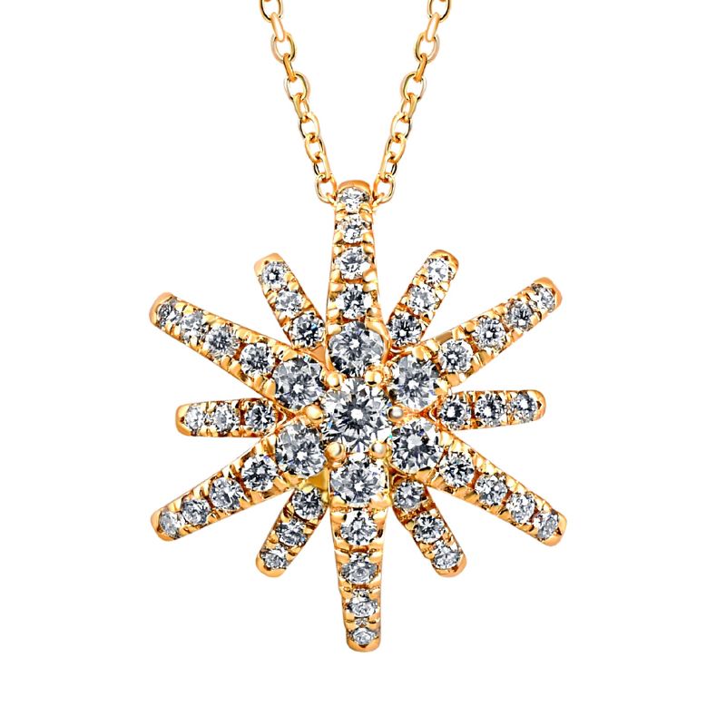 Pompeii3 1Ct TW Round Cut Starburst Diamond Pendant 14k Yellow Gold Lab Created Necklace, 1 of 4