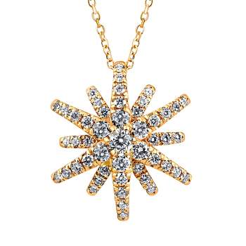 Pompeii3 1Ct TW Round Cut Starburst Diamond Pendant 14k Yellow Gold Lab Created Necklace