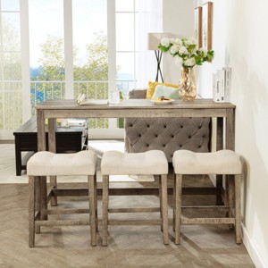 4 Piece Bar Table Set With Power Outlet, Bar Table Set With Chairs, Bar Table With Stools, Behind Couch Table With 3 Padded Stools-Cuddlewood - 1 of 4