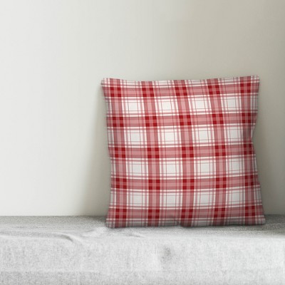 Red and White Plaid Polyester 20" x 20" Indoor/Outdoor Throw Pillow