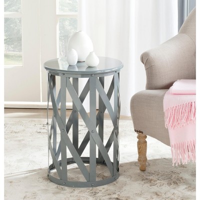 Gray Metal Round Lattice Accent Table