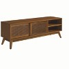VYNXARIA 59 Inch Mid Century Modern Rattan TV Stand for 65 Inch TV, Entertainment Cabinet, Solid Wood Feet & Rattan Cabinet Doors,Light Wood - 3 of 4
