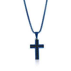 Metallo Mens Stainless Steel Studded Cross Necklace - Blue Plated - Blue - 24 Inch - 1 of 3
