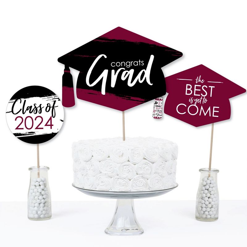 Big Dot of Happiness Maroon 2024 Graduation Party Centerpiece Sticks - Table Toppers - Set of 15, 5 of 9
