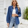Women's Loose Button Down Denim Jacket Casual Long Sleeve Shirt Front Pocket Open Front Jacket - 4 of 4