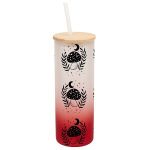 Elanze Designs Woodland Moonlit Mushroom Flowers Wrap-Around Design 25 Ounce Frosted Gradient Glass On-The-Go Coffee Travel Skinny Tumbler Mug Cup, - 1 of 1