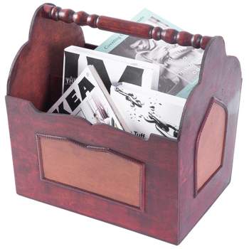 Quickway Imports Handcrafted Decorative Wooden Magazine Rack with Handle
