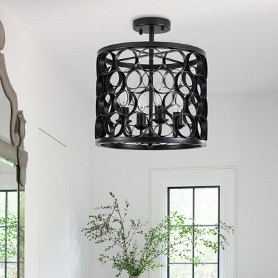PAKOKULA 13.4 in. 4-Light Vintage White Cage Semi-Flush Mount Ceiling Light Fixtures for Entryway
