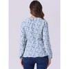 INSPIRE CHIC Women's Floral Print V Neck Tie Waist Ruffle Neck Chiffon Wrap Shirt - 4 of 4