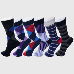 Alpine Swiss Mens Dress Socks 6 Pair Crew Sock Cotton Dress Socks for Men Solid Ribbed Argyle Pattern Multicolor Fun Designs - 1 of 4
