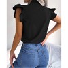 Coolmee Women's Bow Tie Neck Ruffle Cap Sleeve Elegant Office Blouse Shirt Tops - 4 of 4