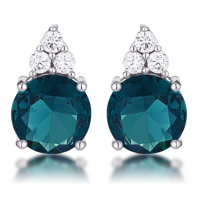 Slickblue Blue Green CZ Stud Earrings – Rhodium Finish, 6.16 Ct, Elegant Jewelry with White Cubic Zirconia for Women