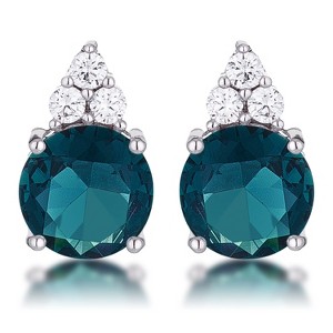 Slickblue Blue Green CZ Stud Earrings – Rhodium Finish, 6.16 Ct, Elegant Jewelry with White Cubic Zirconia for Women - 1 of 3