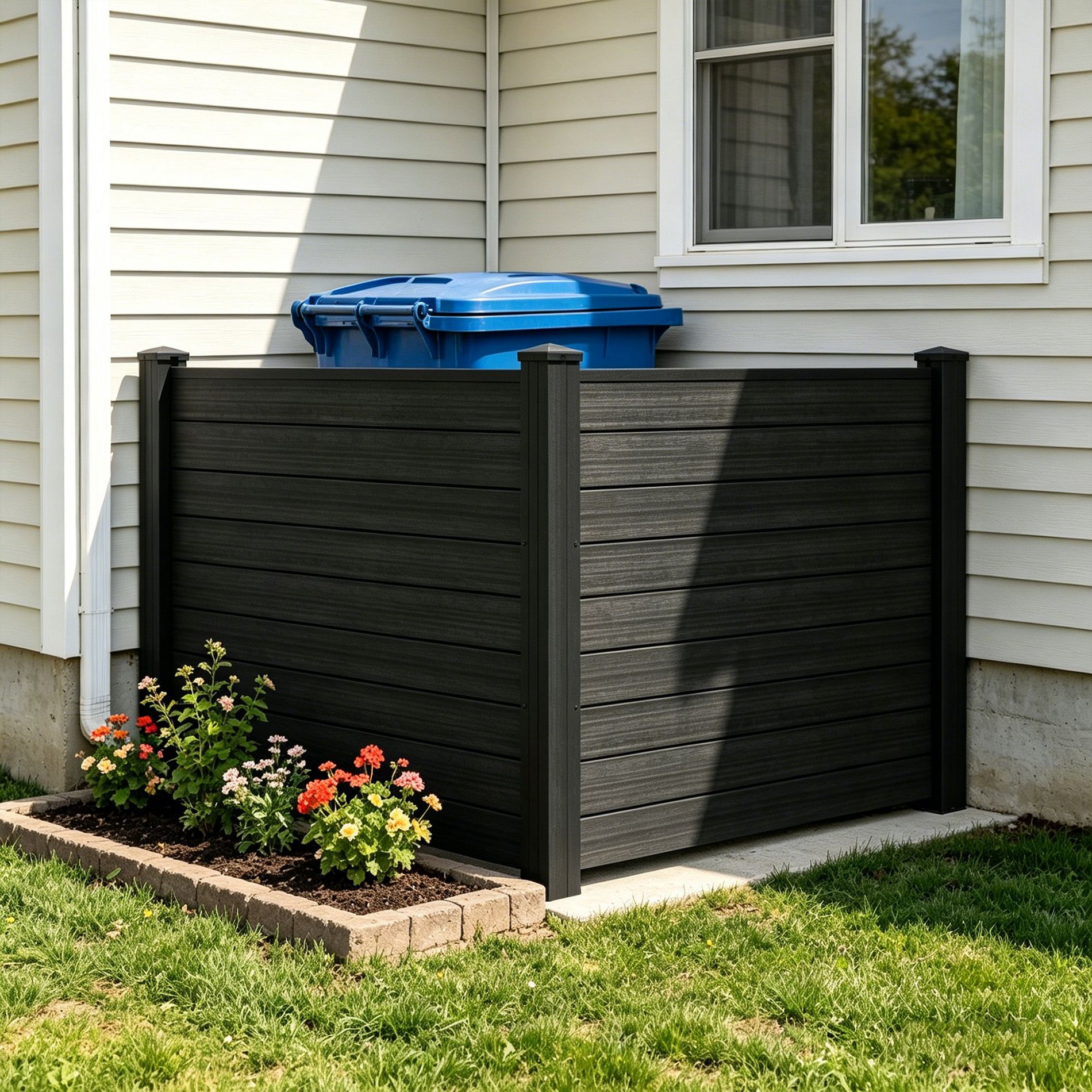 Sandinrayli 48" W x 37" H Outdoor Privacy Screen with Metal Posts, Air Conditioner Fence Panels, Pool Equipment Enclosure for Outside Patio, 2 Panels