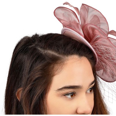 Zodaca 2 Pack Hat Fascinator Women's Headbands with Mesh & Feathers (Pink & Blue, 14 x 0.7 x 8.2 In)