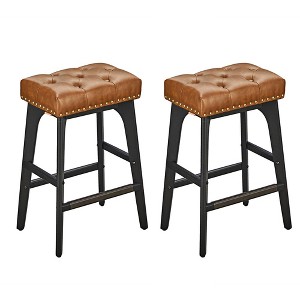 VASAGLE Bar Stools Set of 2, Counter Height Bar Stools, Kitchen Counter Stools with Wooden Legs, PU Leather Barstools - 1 of 4