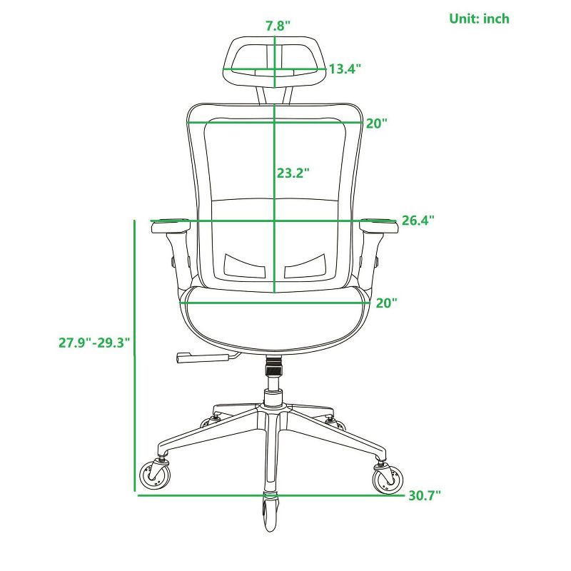 Ergonomic Mesh Office Chair-Adjustable Headrest with Flip-Up Arms, Tilt and lock Function, Lumbar Support and Blade Wheels, Metal legs-The Pop Home, 3 of 10