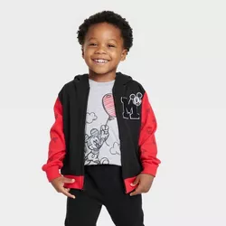 Toddler Boys' Disney Mickey Mouse Varsity Zip-Up Sweatshirt - Black/Red