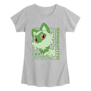 Girls' - Pokémon - Sprigatito Stats Fitted Short Sleeve Graphic T-Shirt - 1 of 3