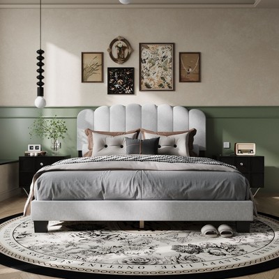 FUFU&GAGA Queen - Size Upholstered Bed with Scalloped Headboard, TB117 - Certified & Magic - Tape Side Panels