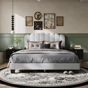 FUFU&GAGA Queen - Size Upholstered Bed with Scalloped Headboard, TB117 - Certified & Magic - Tape Side Panels - 1 of 4