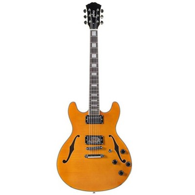 Monoprice Boardwalk Transparent Amber Hollow Body Electric Guitar with Gig Bag With Maple Body and Neck, Rosewood Fingerboard, and Gig Bag - Indio