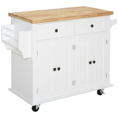 NicBex Rolling Kitchen Island Kitchen Cart with Drawers with Rubberwood Top, 2 Storage Cabinets, and 2 Drawers