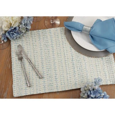 Aqua Woven Line Fabric Placemats Set of Four