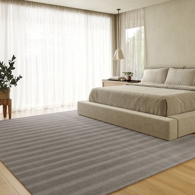 Vestry Bark Gray Wool Striped Rectangular Area Rug, 5' x 8'