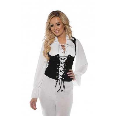 Halloween White Lace Up Pirate Blouse Adult Costume