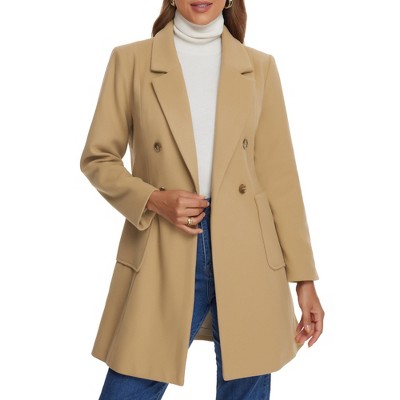 Allegra K Women's Notch Lapel Double Breasted Two Pockets Winter Peacoats