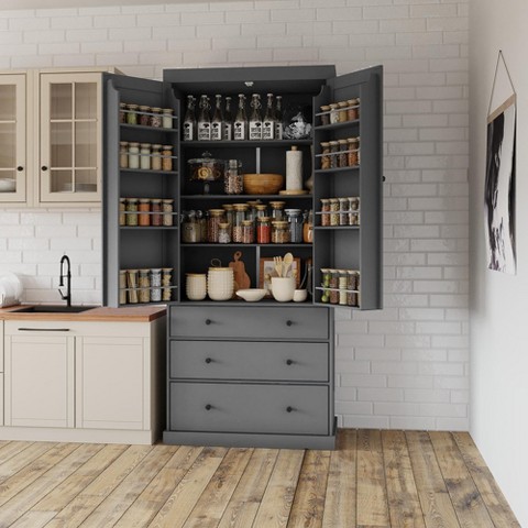 Garvee 77’’ Kitchen Pantry Cabinet, Freestanding Storage Cabinet with Drawers & Adjustable Shelves, Kitchen Buffet Cupboard for Dining Room Laundry Grey