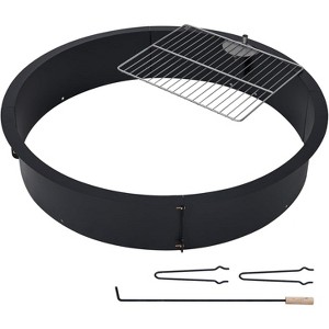Coucheta 32 Inch Outdoors Camping Firepit Ring, Wood Burning Fire Pits, Round Heavy Duty Firepits Ring with Tongs for Outdoor Park, Backyard - 1 of 4