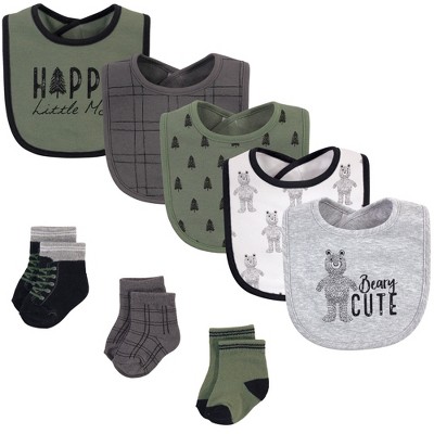 Hudson Baby Infant Boy Cotton Bib and Sock Set 8pk, Beary Cute, One Size