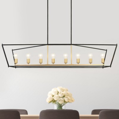 LNC Froebon 8-Light 55.1" Modern Rectangle Oversized Kitchen Island Pendant Lights, Black and Gold