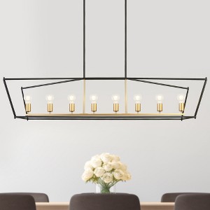 LNC Froebon 8-Light 55.1" Modern Rectangle Oversized Kitchen Island Pendant Lights, Black and Gold - 1 of 4